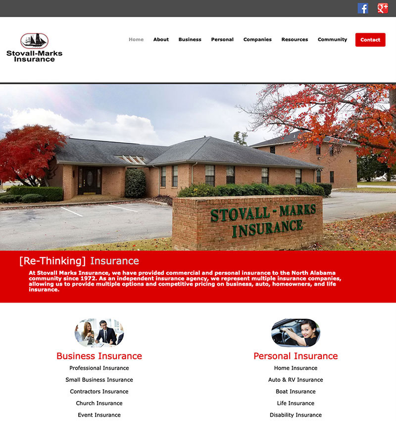 Stovall-Marks Insurance Website Design by Empty Tomb Graphics.
